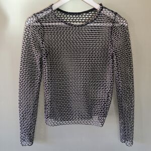 Unbranded S/M Vintage Y2K Indie Sleeze Grunge Rave Silver Metallic Fishnet Top